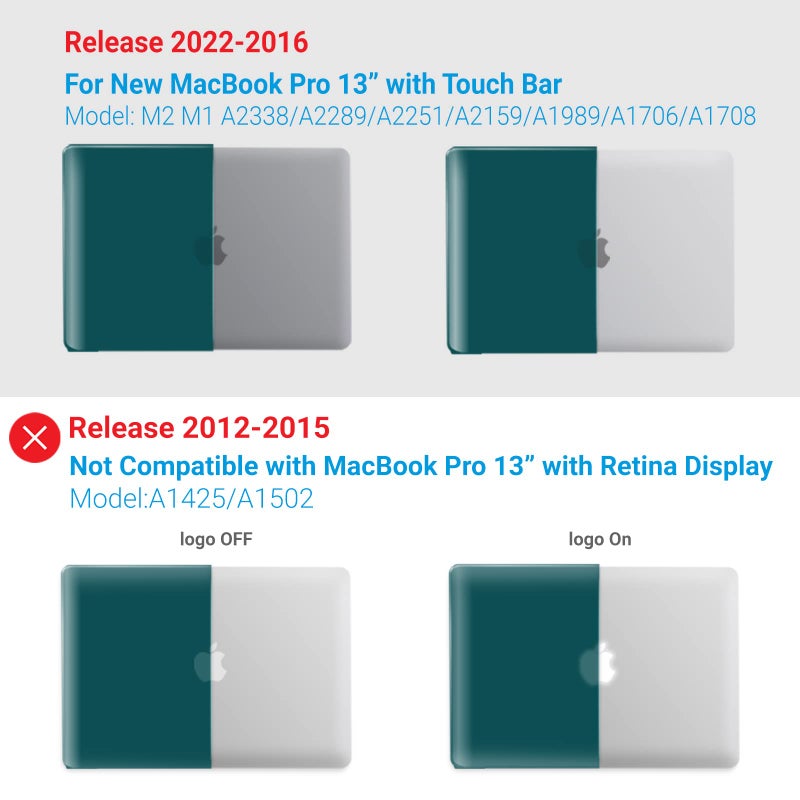 آي بينزر IBenzer متوافق مع حافظة 2025 2024 M2 MacBook Pro 13 بوصة 2025-2016 M1 A2338 A2289 A2251 A2159 A1989 A1706 A1708 حافظة صلبة وغطاء لوحة مفاتيح لجهاز Mac Pro 13 Quezhal Green T13QUGN+1 - Image 4